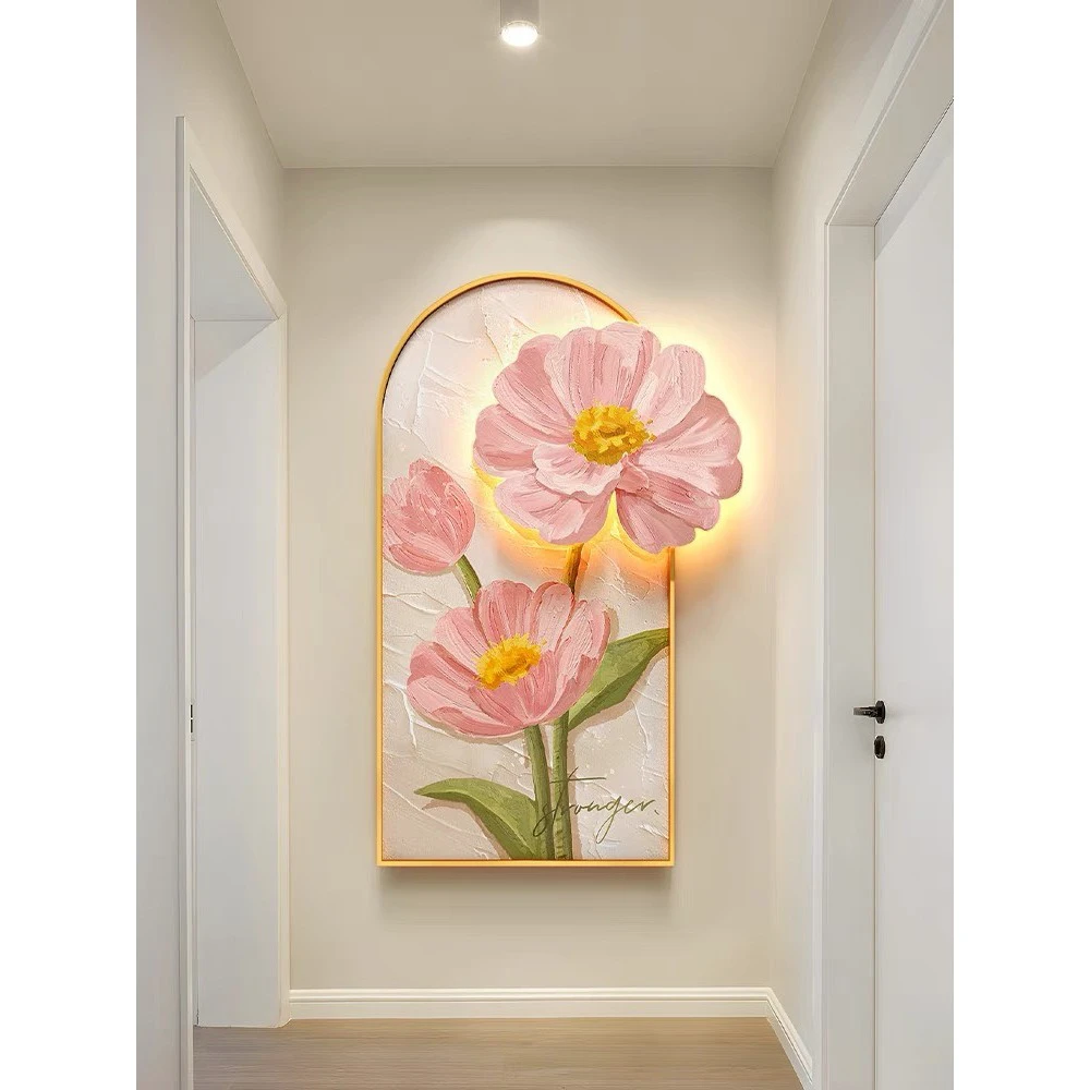 Tranh 3D Hậu Giang Hoa Mẫu Đơn Đẹp tích hợp led treo hành lang