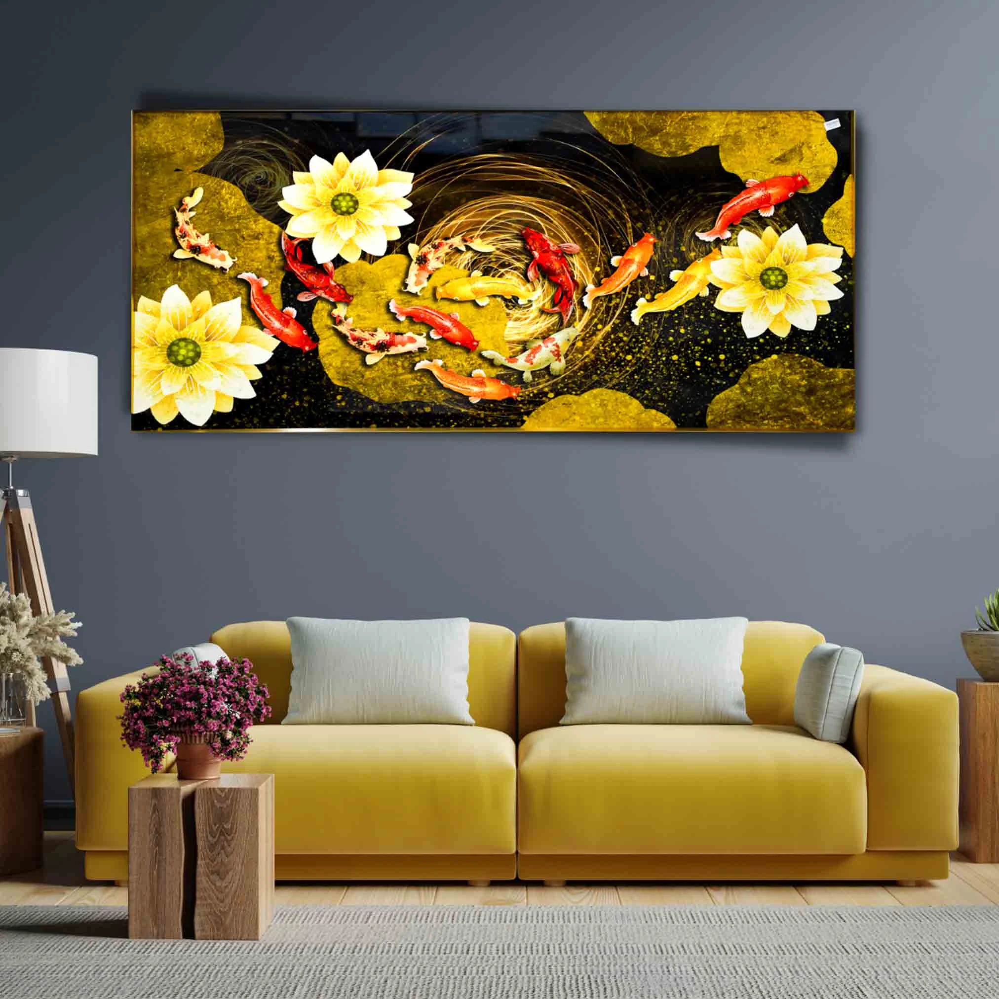 Tranh An Giang khổ lớn Cửu Ngư Quần Hội có ý nghĩa phong thủy gì? 2 Tranh An Giang khổ lớn Cửu Ngư Quần Hội
