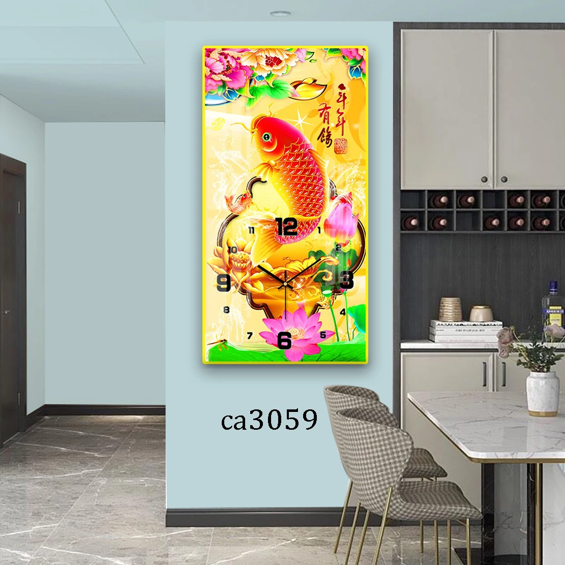 Tranh đồng hồ TP HCM treo tường cửu ngư quần hội hot 6 Tranh đồng hồ TP HCM treo tường cửu ngư quần hội