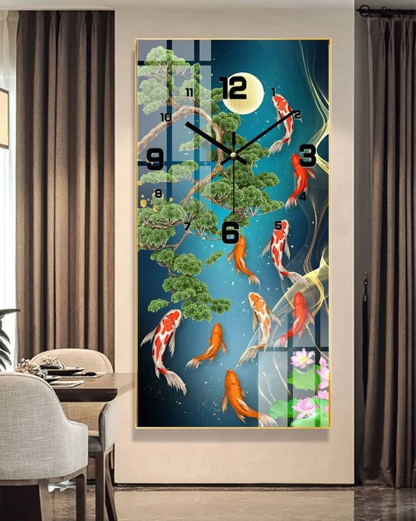 Tranh đồng hồ TP HCM treo tường cửu ngư quần hội hot 4 Tranh đồng hồ TP HCM treo tường cửu ngư quần hội