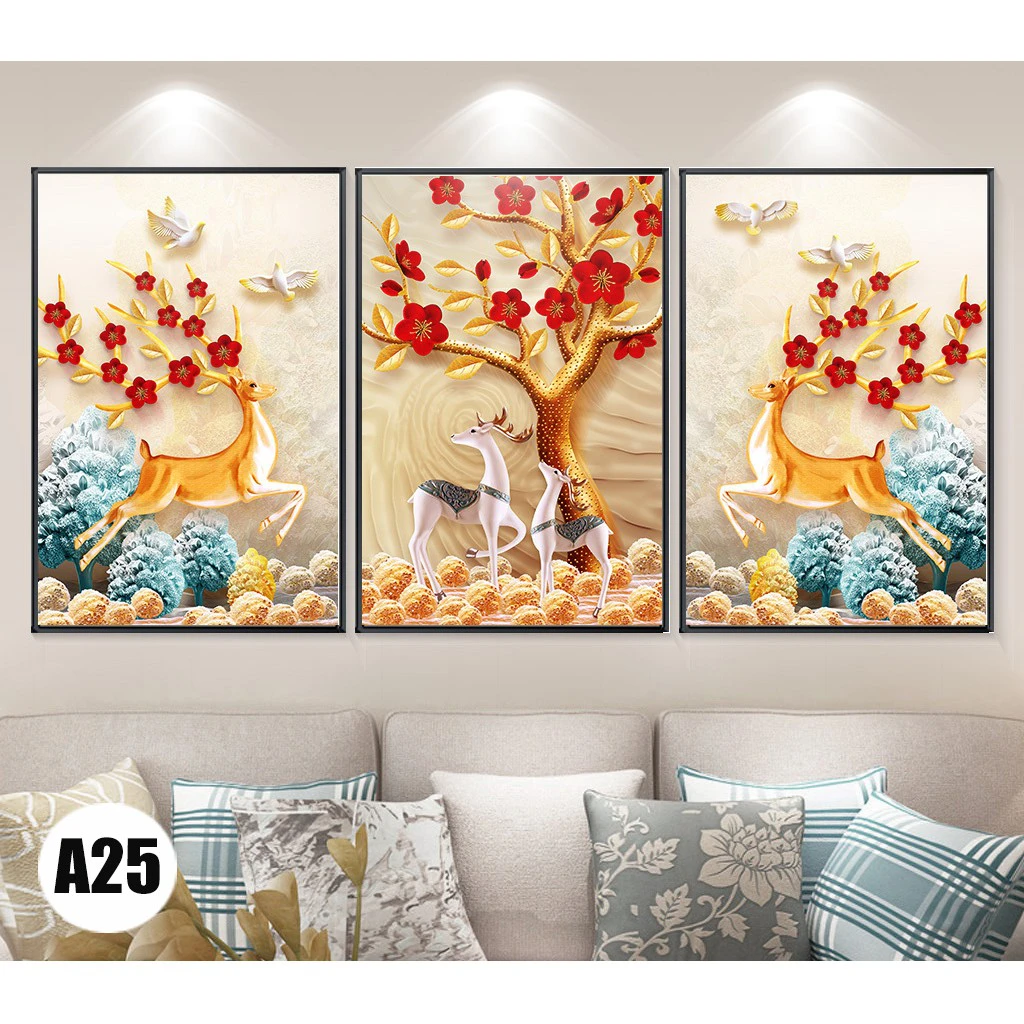 Tranh Tráng Gương Bắc Ninh treo tường hươu tuần lộc mang phong thủy gì? 2 Tranh tráng gương Bắc Ninh treo tường hươu tuần lộc