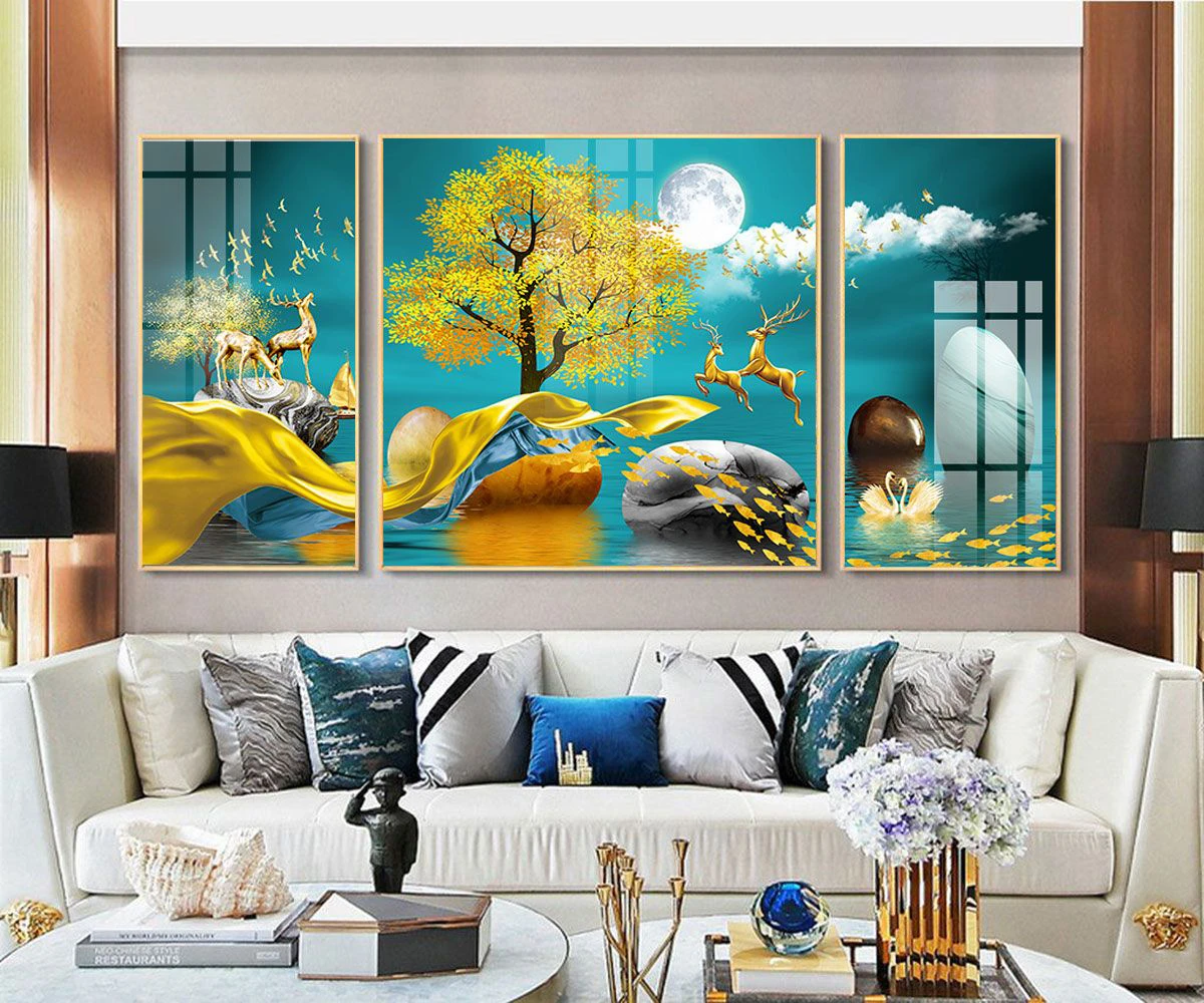 Tranh tráng gương Hội An kim tiền hươu tài lộc - Phong thủy may mắn từ Oha Decor! 1 Tranh tráng gương Hội An kim tiền hươu tài lộc