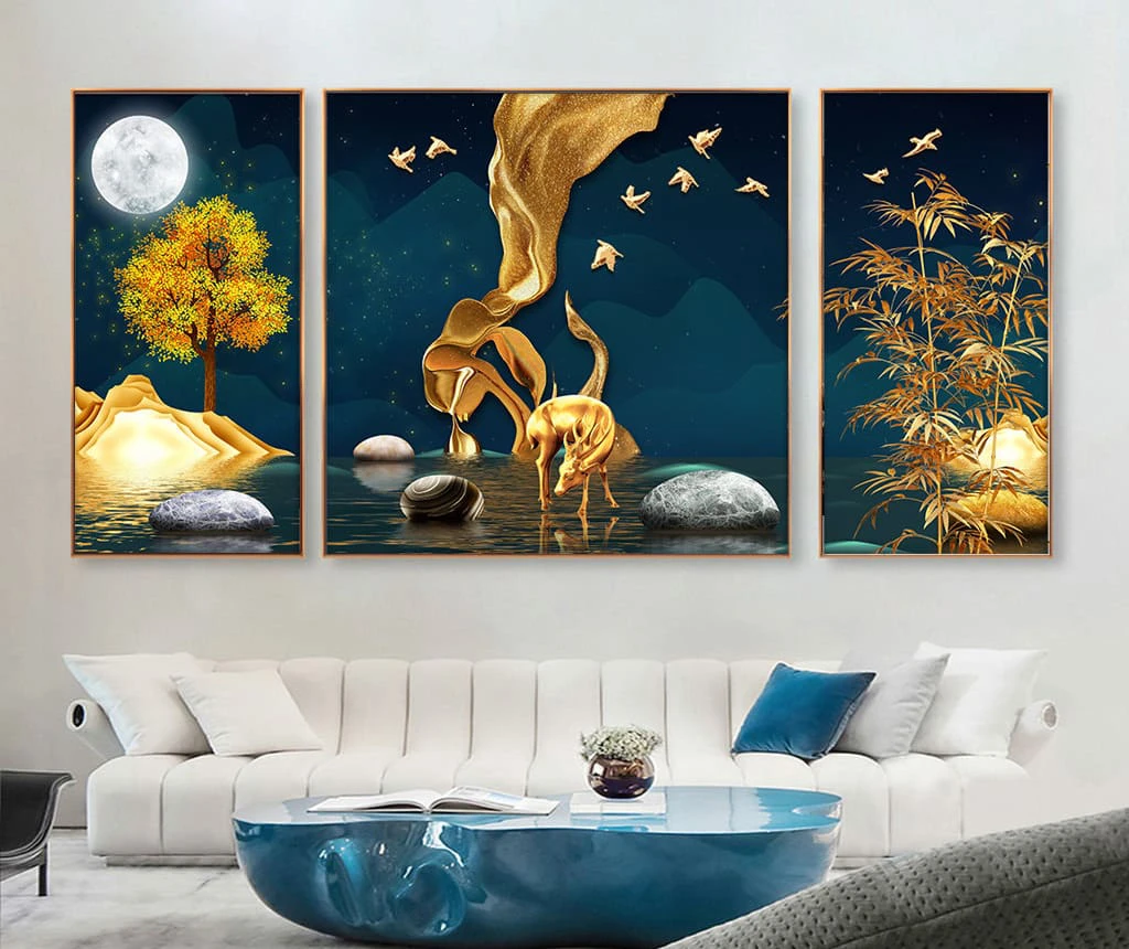 Tranh tráng gương Hội An kim tiền hươu tài lộc - Phong thủy may mắn từ Oha Decor! 7 Tranh tráng gương Hội An kim tiền hươu tài lộc