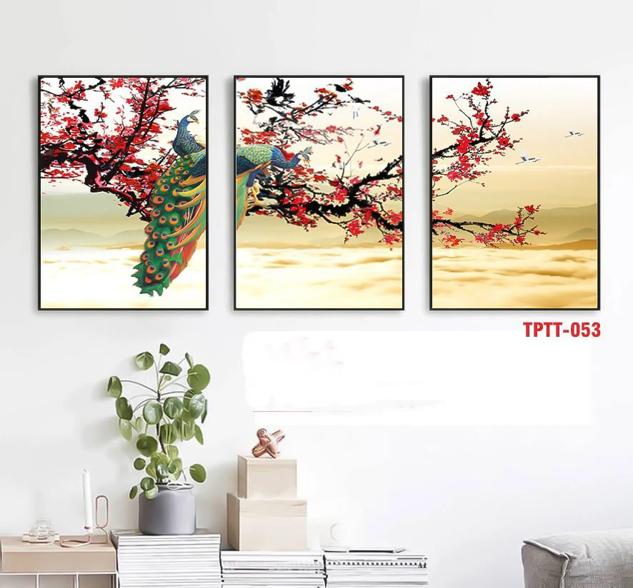 Tranh ghép bộ 3 nghệ thuật Nha Trang hoa và công