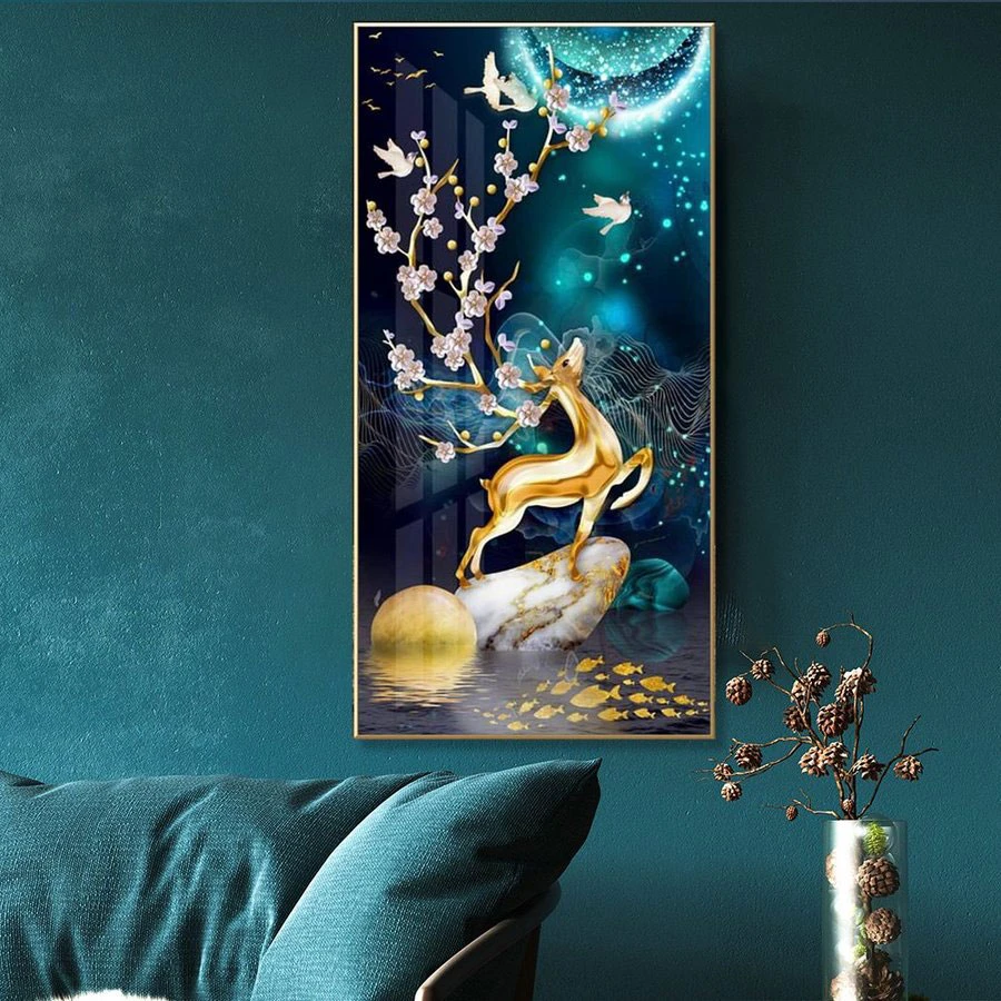 Tranh tráng gương Hội An kim tiền hươu tài lộc - Phong thủy may mắn từ Oha Decor! 2 Tranh tráng gương Hội An kim tiền hươu tài lộc