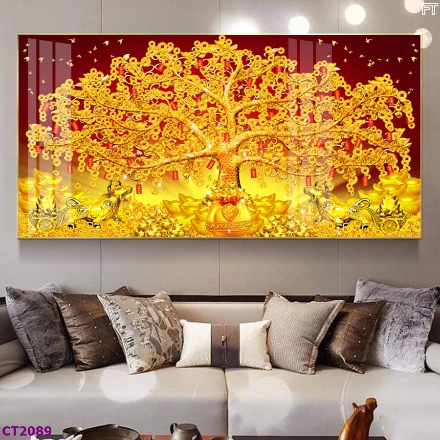 Tranh Hà Nội Tết cây kim tiền kích thước lớn