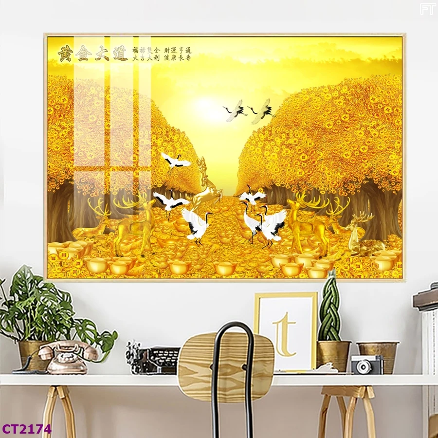 Tranh Hà Nội Tết cây kim tiền kích thước lớn