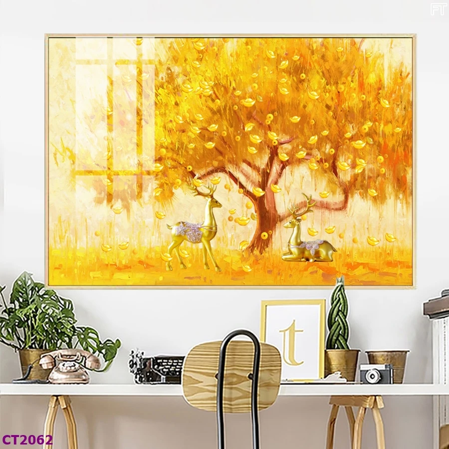 Tranh Hà Nội Tết cây kim tiền kích thước lớn