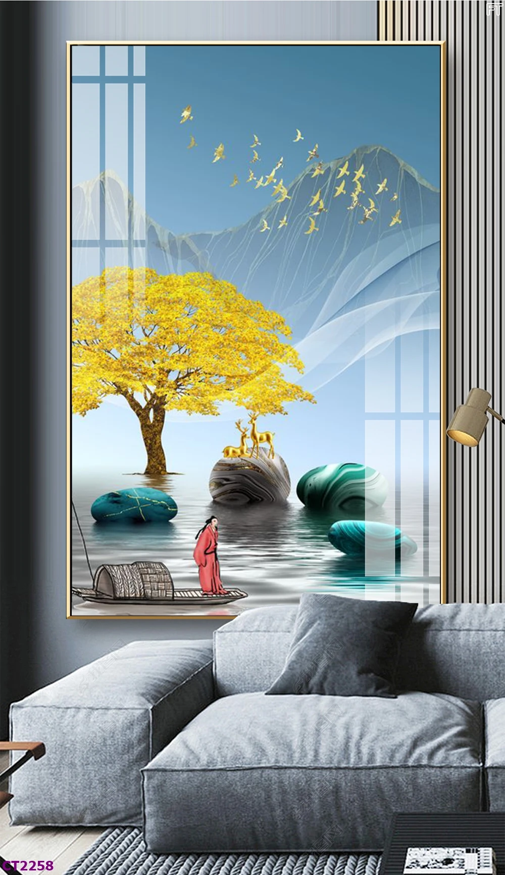 Tranh Hà Nội Tết cây kim tiền kích thước lớn