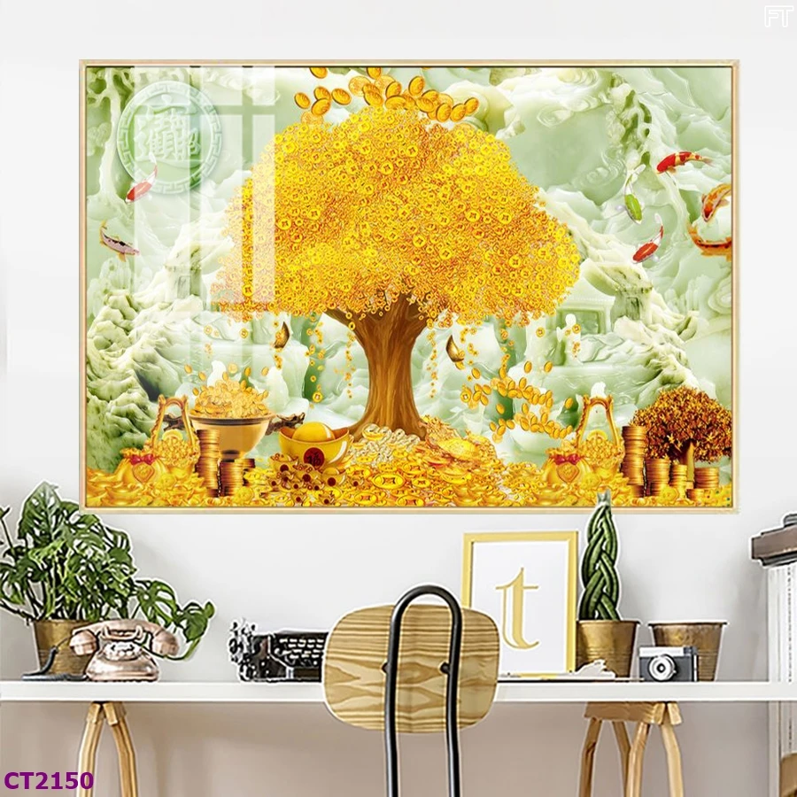 Tranh Hà Nội Tết cây kim tiền kích thước lớn