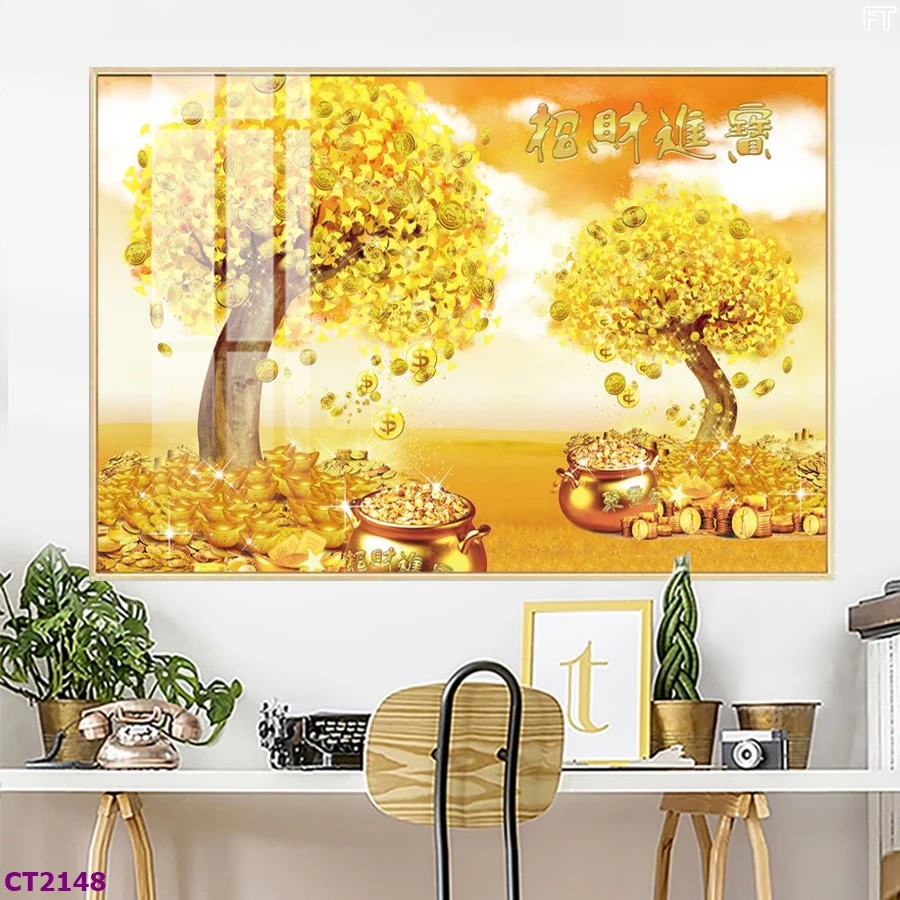 Tranh Hà Nội Tết cây kim tiền kích thước lớn