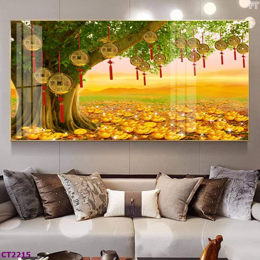 Tranh Hà Nội Tết cây kim tiền kích thước lớn