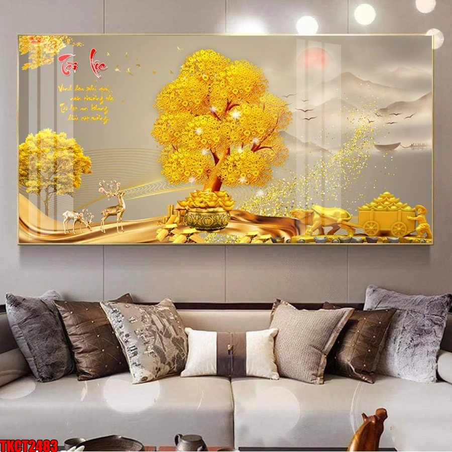 Tranh Hà Nội Tết cây kim tiền kích thước lớn