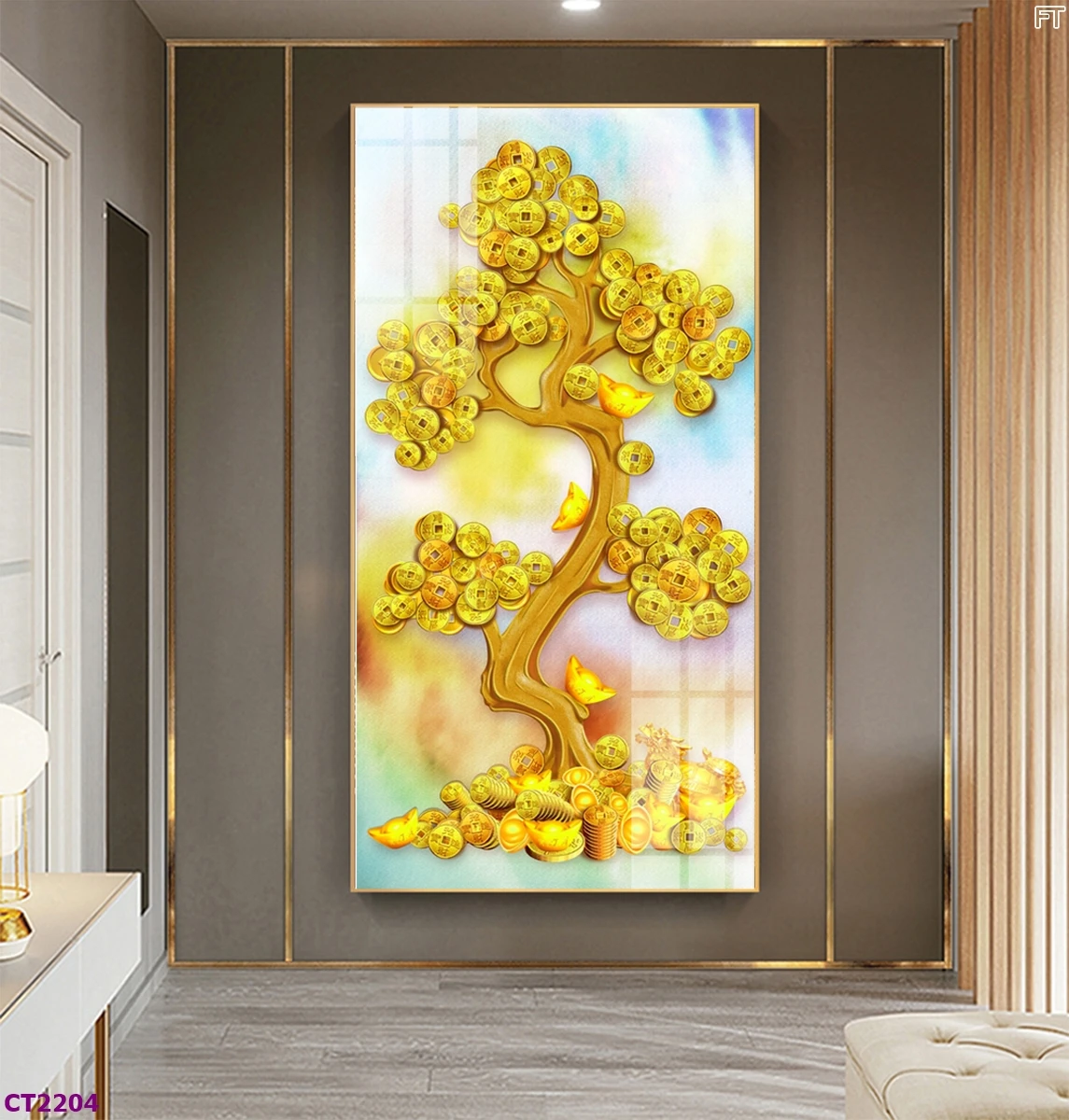 Tranh Hà Nội Tết cây kim tiền kích thước lớn