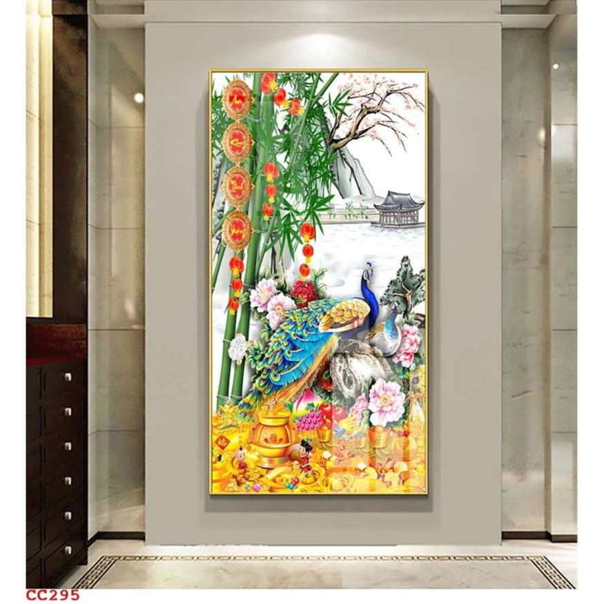 Tô điểm không gian tết với tranh tết tráng gương Hội An chim công phong thủy 1 Tranh tết tráng gương Hội An chim công phong thủy