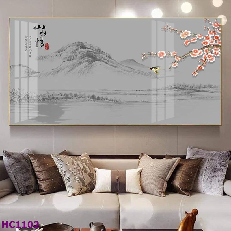 Tranh Kiên Giang Tết Hoa Đào Chim Én Cho Phòng Khách - Tạo Nên Không Gian Tết Rực Rỡ 1 Tranh Kiên Giang Tết hoa đào chim én cho phòng khách