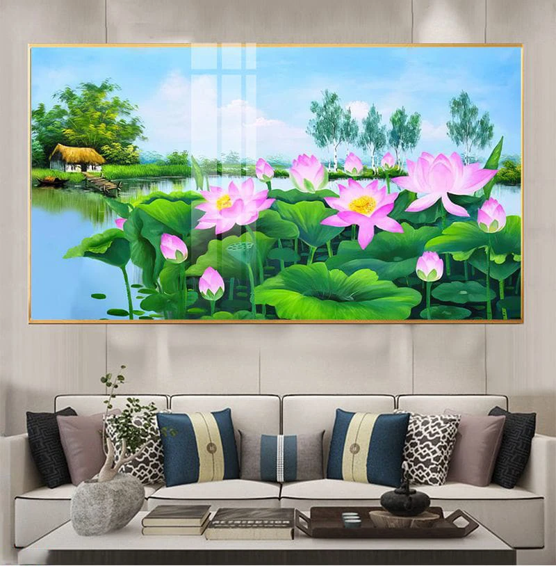 Gợi ý 20+ mẫu tranh Bình Dương cửu ngư hoa sen mặt kính 12 Tranh Bình Dương cửu ngư hoa sen mặt kính