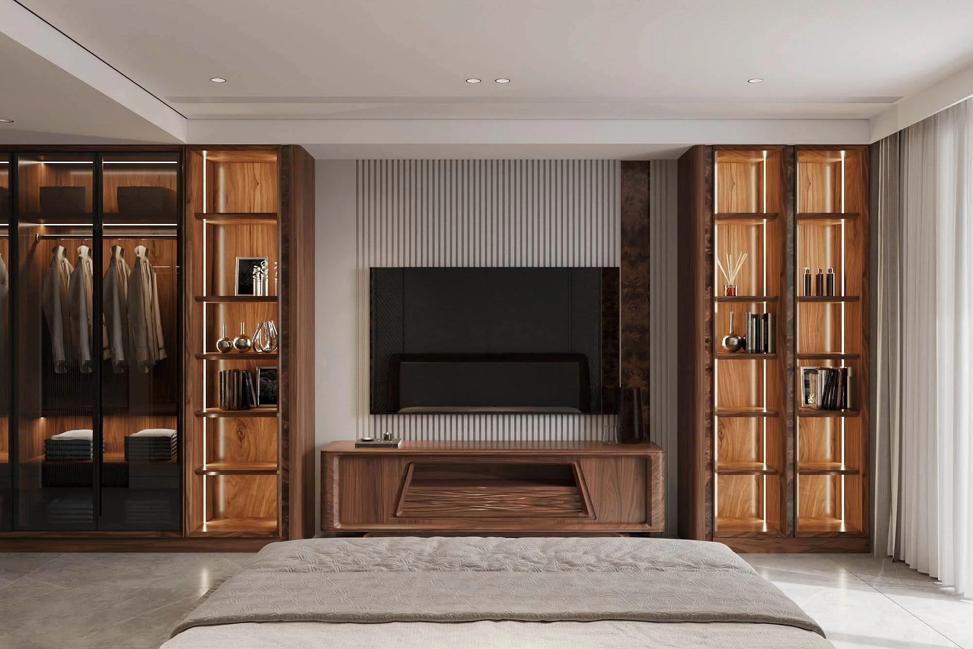 Thi công nội thất bằng gỗ óc chó Huế