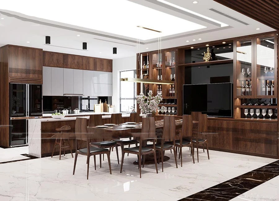 Thi công nội thất bằng gỗ óc chó Huế