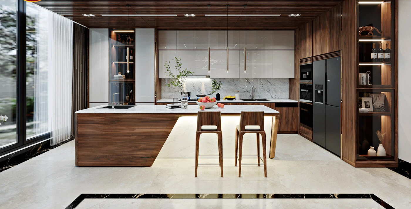 Thi công nội thất bằng gỗ óc chó Huế