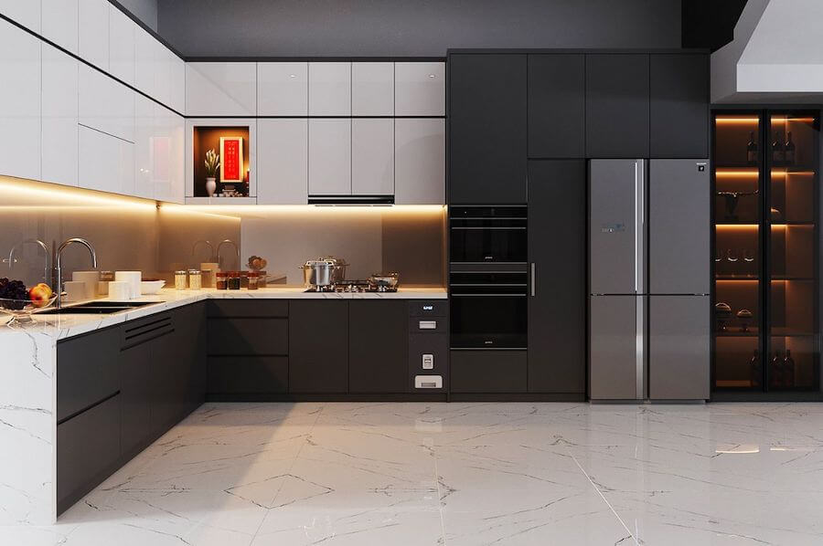 Tủ bếp nhôm tấm giá rẻ Đà Nẵng - Không gian bếp đẳng cấp cho mọi gia đình 3 Tủ bếp nhôm tấm giá rẻ Đà Nẵng chữ L