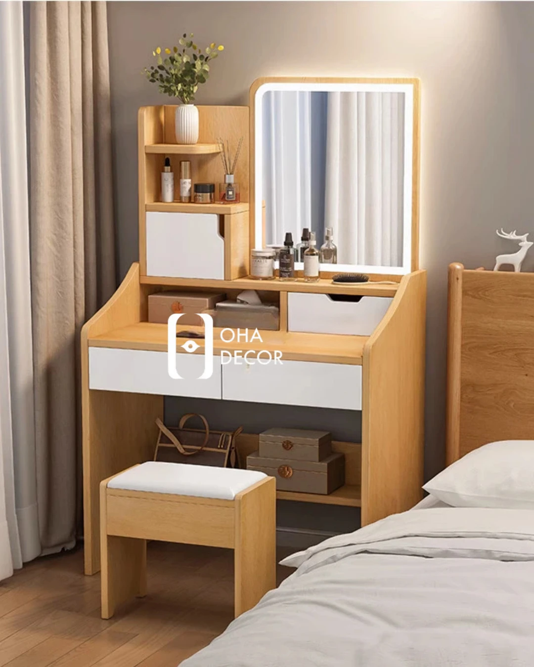 4 Chức năng Bàn Trang Điểm Gỗ Tự Nhiên Hiện Đại BR110