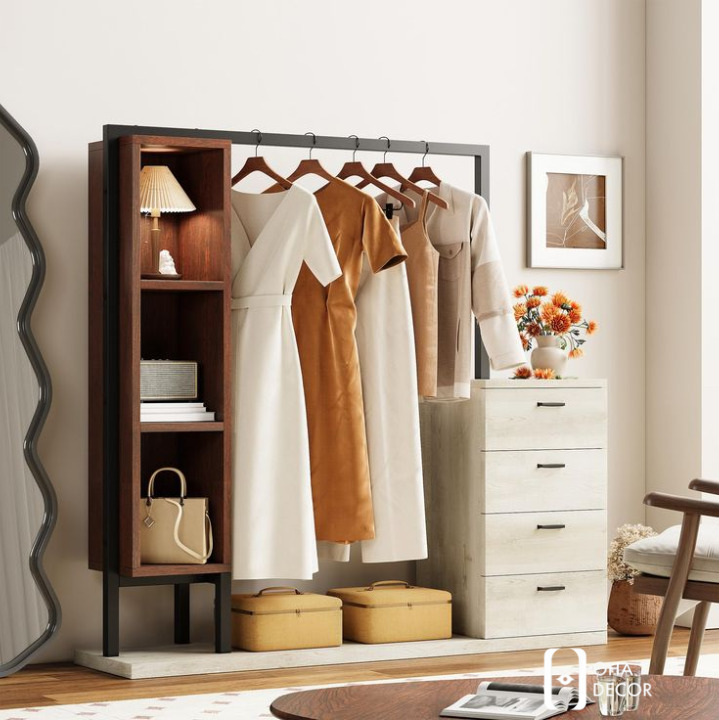 Kệ treo quần áo kết hợp tủ đa năng tại Huế – Chạm đến sự tiện nghi và thẩm mỹ 4 Các mẫu kệ treo quần áo kết hợp tủ đa năng nổi bật tại Oha Decor
