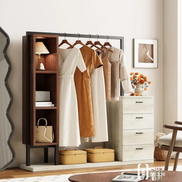 Các mẫu kệ treo quần áo kết hợp tủ đa năng nổi bật tại Oha Decor