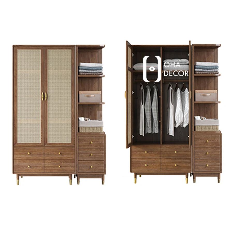 Tủ Quần Áo Cánh Mây Khung Gỗ Tự Nhiên 2 Chức năng củatủ quần áo cánh mây khung gỗ tự nhiên