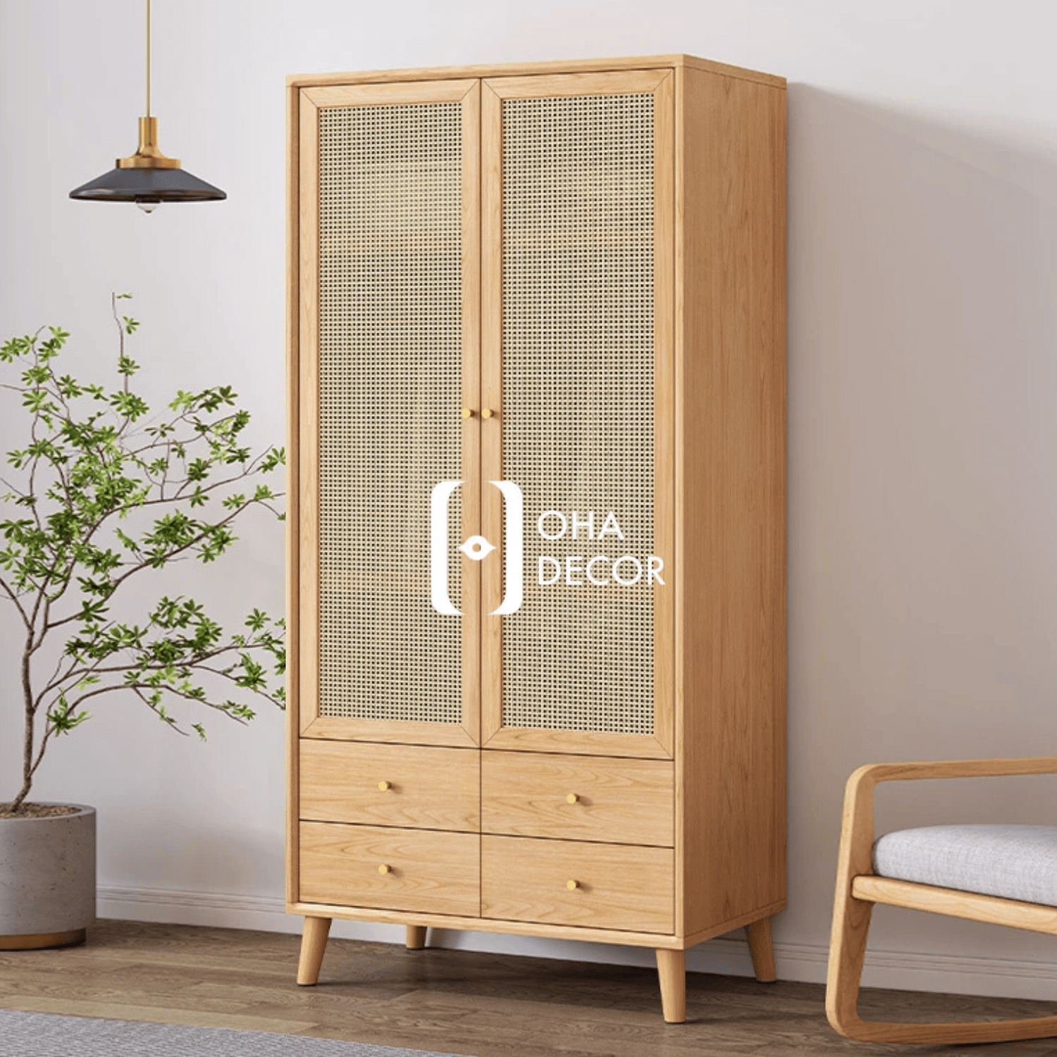 Tủ quần áo gỗ tự nhiên cánh mây 4 tu quan ao go tu nhien canh may phong cach 4