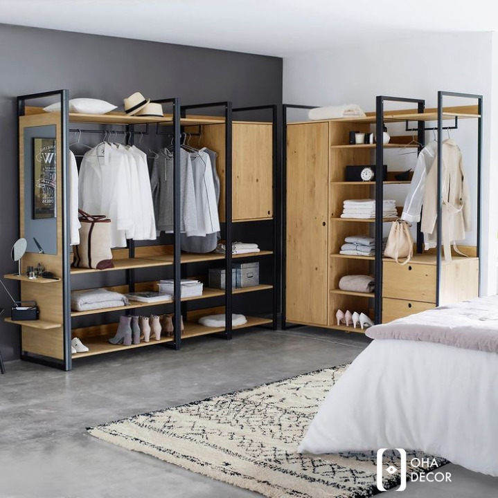 Kệ Treo Quần Áo Khung Thép Kết Hợp Gỗ Hiện Đại tại Quảng Bình – Lựa chọn tiện nghi cho không gian sống mới 3 Các mẫu kệ treo quần áo khung thép kết hợp gỗ hiện đại đặc trưng OHA Decor tại Quảng Bình