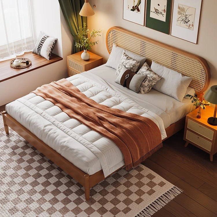Giường Ngủ Gỗ Tự Nhiên Kết Hợp Mây 1 giuong ngu go tu nhien ket hop may cao cap