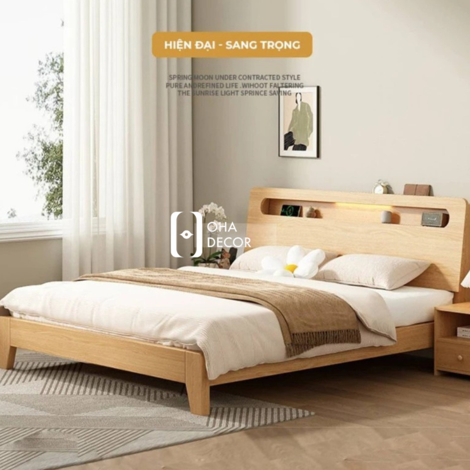 Giường Ngủ Gỗ Tự Nhiên Phong Cách Hàn 3 giuong ngu go tu nhien phong cach han 1