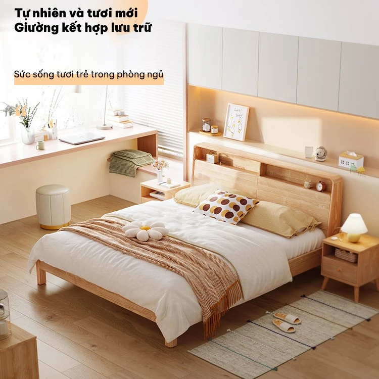 Giường Ngủ Gỗ Tự Nhiên Phong Cách Hàn 3 giuong ngu go tu nhien phong cach han 2