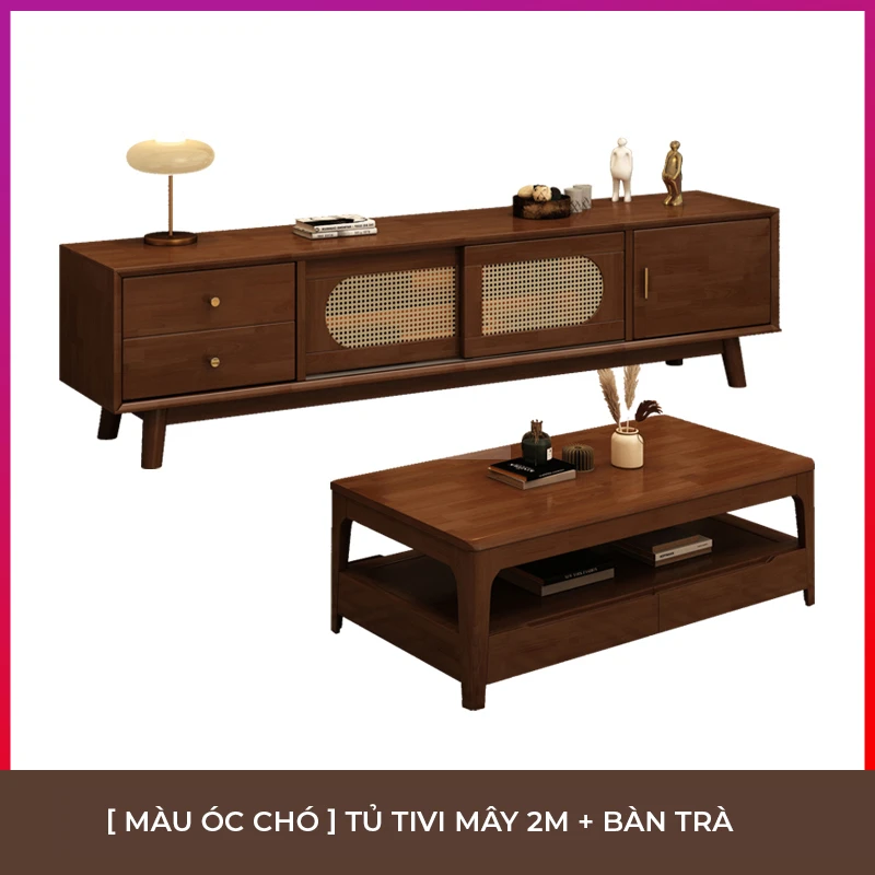 Kệ Tivi Gỗ Kết Hợp Cánh Mây Cao Cấp 1 ke tivi go ket hop canh may cao cap 1