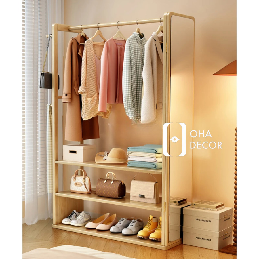 Kệ Gương Tích Hợp Thanh Treo Quần Áo Linh Hoạt 2 Kệ Gương Tích Hợp Thanh Treo Quần Áo Linh Hoạt