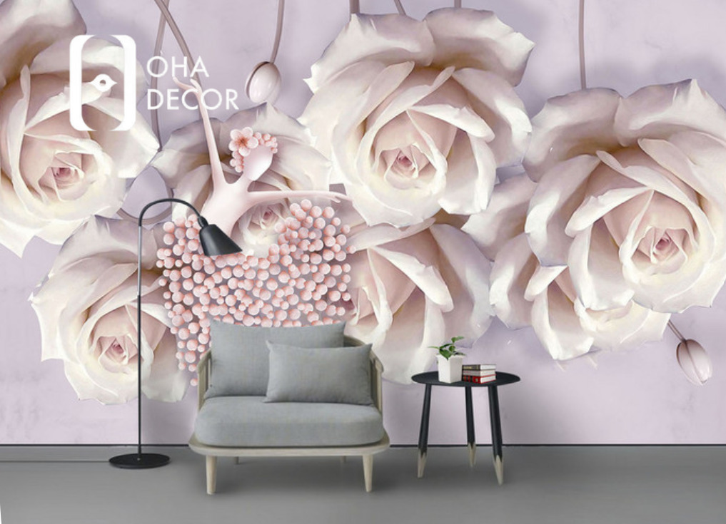 in giấy dán tường 3D phòng khách Hưng Yên