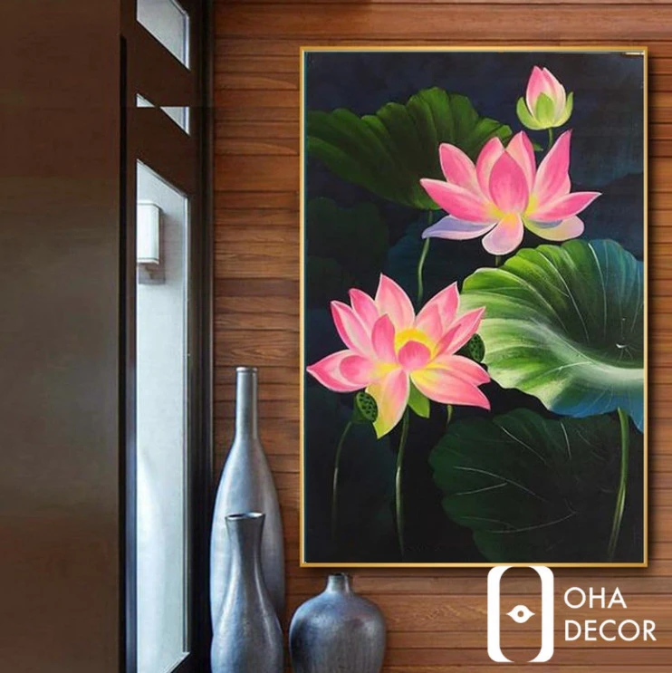 tranh lụa hoa sen