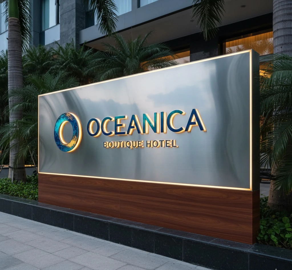 Mô tả: Thiết kế bảng hiệu inox Quy Nhơn với đội ngũ sáng tạo, tận tâm In UV Inox Bảng Hiệu Khách Sạn Quy Nhơn 2025: Nâng Tầm Thương Hiệu Du Lịch