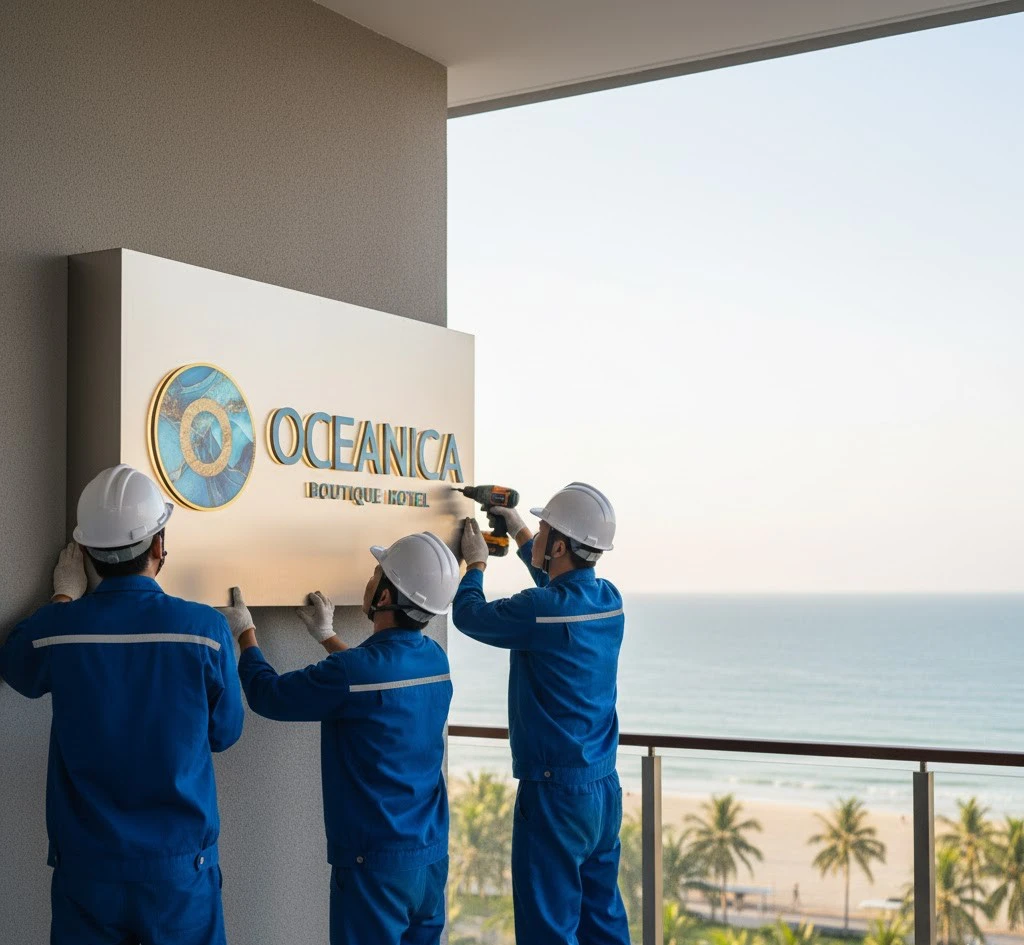 Mô tả: In uv inox bảng hiệu khách sạn Quy Nhơn với công nghệ in uv sắc nét In UV Inox Bảng Hiệu Khách Sạn Quy Nhơn 2025: Nâng Tầm Thương Hiệu Du Lịch