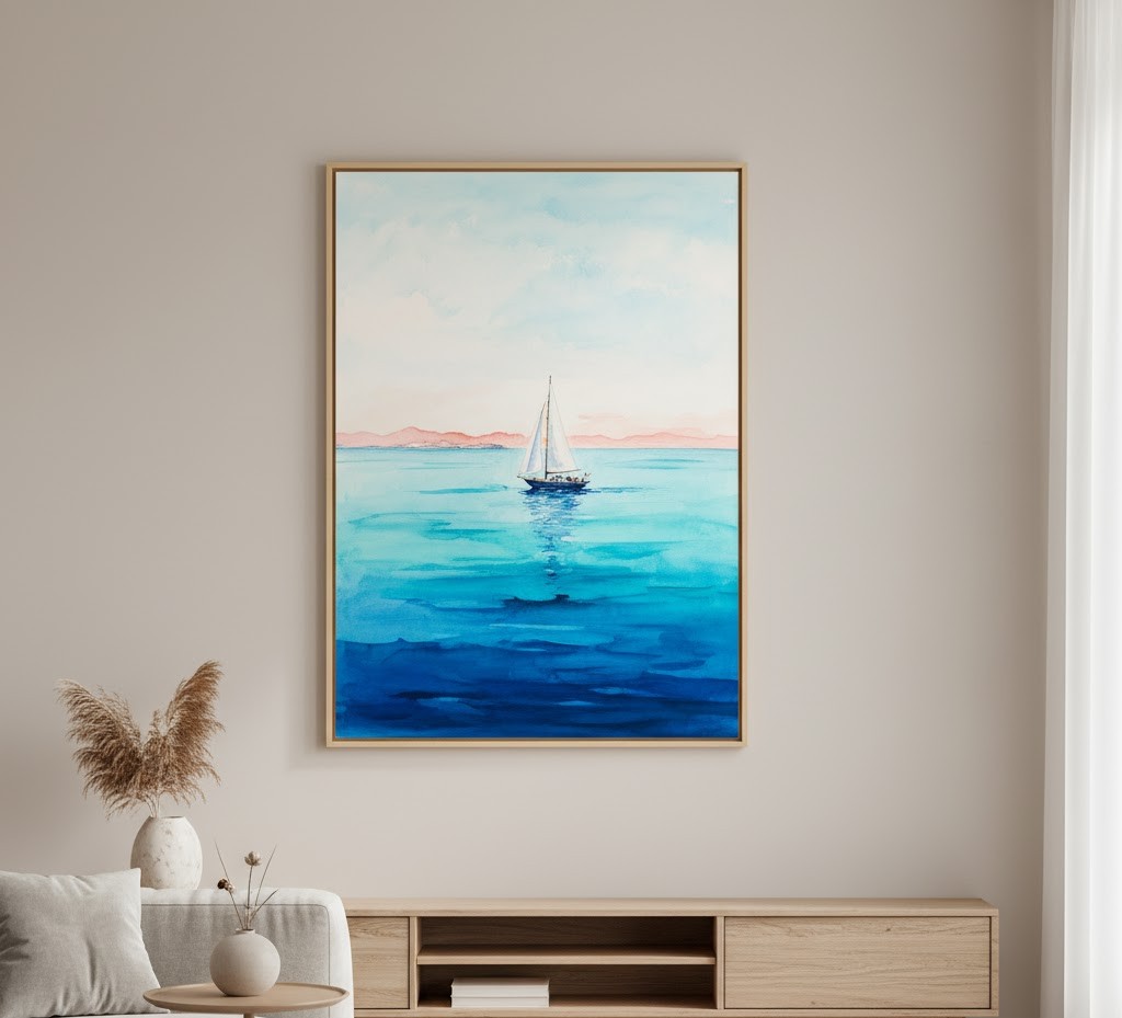 Mô tả: Tranh lụa hiện đại Nha Trang với phong cảnh biển xanh đặc trưng Tranh lụa hiện đại Nha Trang