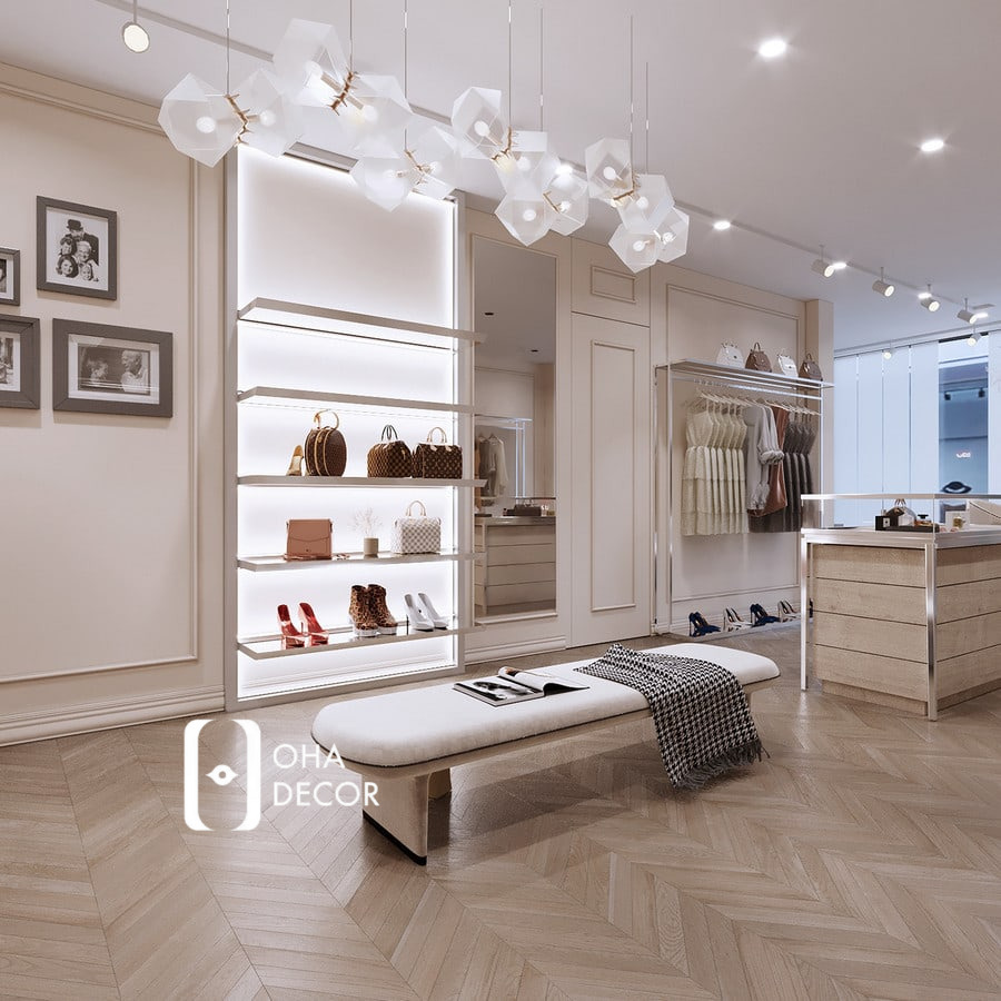 Dự án shop quần áo đã hoàn thiện Oha Decor – nội thất chuẩn sang trọng, trải nghiệm khách hàng tối ưu 2 tu quan ao go go do 3
