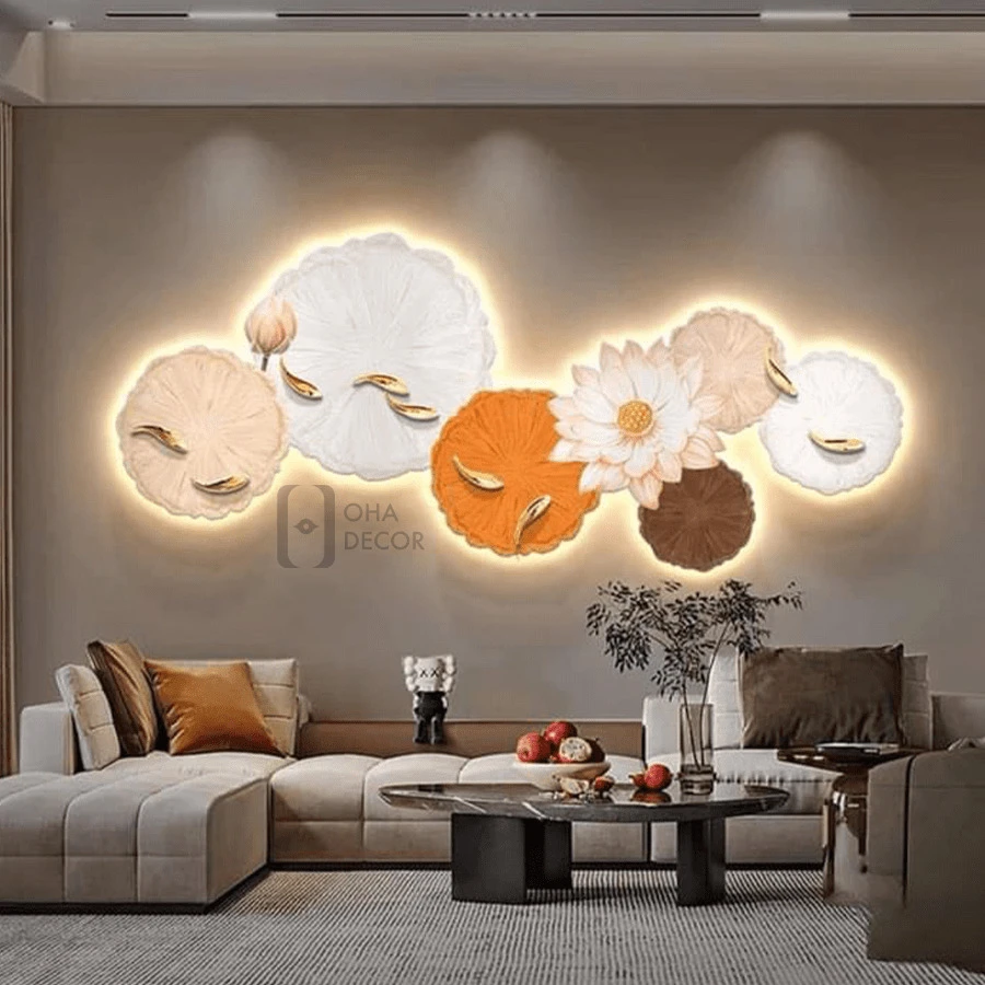 Tranh Tết 3D led hoa sen treo phòng khách Huế