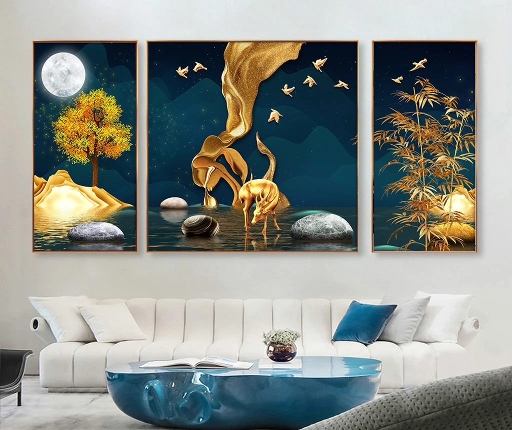 Tranh tết bộ 3 hươu sừng hoa treo phòng khách TP. Hồ Chí Minh