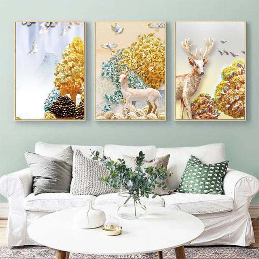 Tranh tết bộ 3 hươu sừng hoa treo phòng khách TP. Hồ Chí Minh