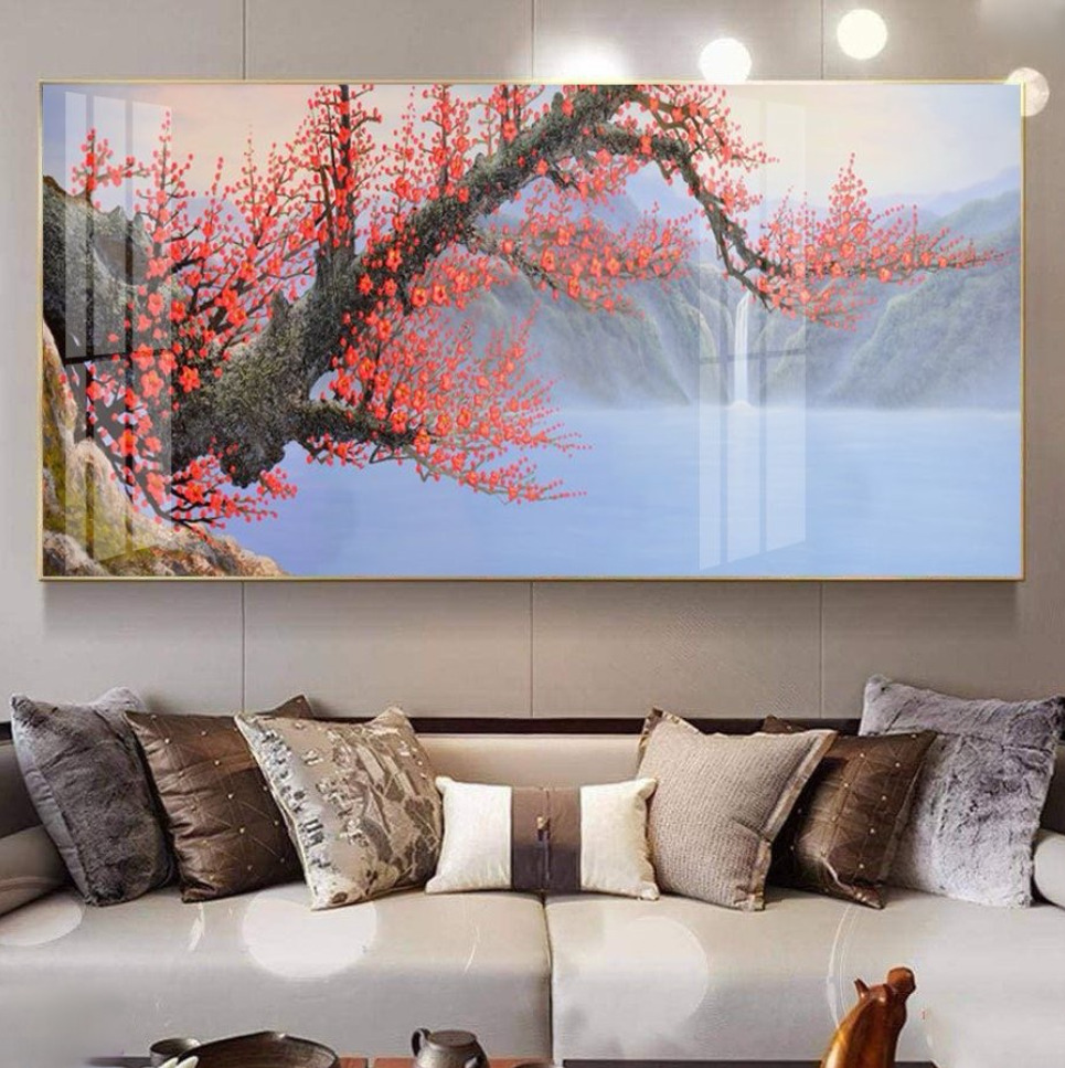 Tranh tết hoa đào tráng gương treo phòng khách Hồ Chí Minh – Xu hướng decor Tết năm 2026 6 Tranh tết hoa đào tráng gương treo phòng khách TP. Hồ Chí Minh
