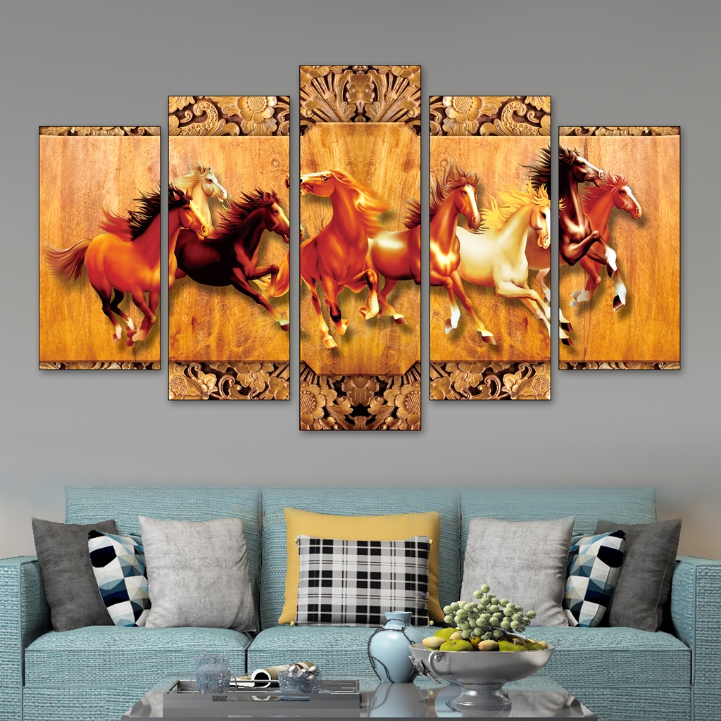 Tranh tết ngựa bát mã mặt gương treo phòng khách Huế