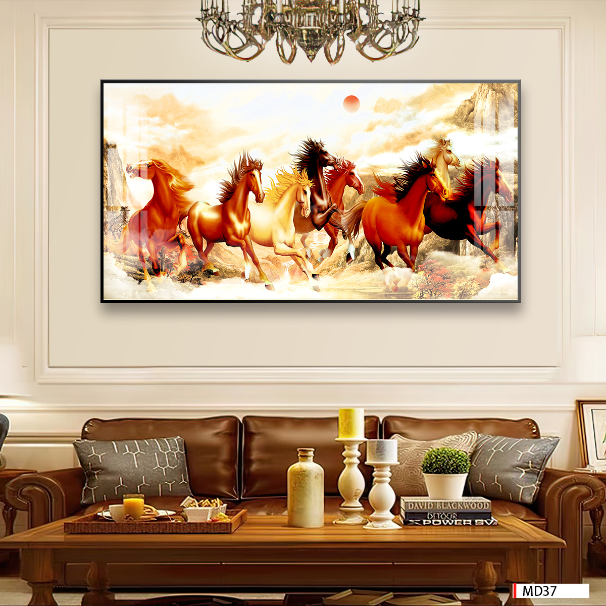 Tranh tết ngựa bát mã mặt gương treo phòng khách Huế