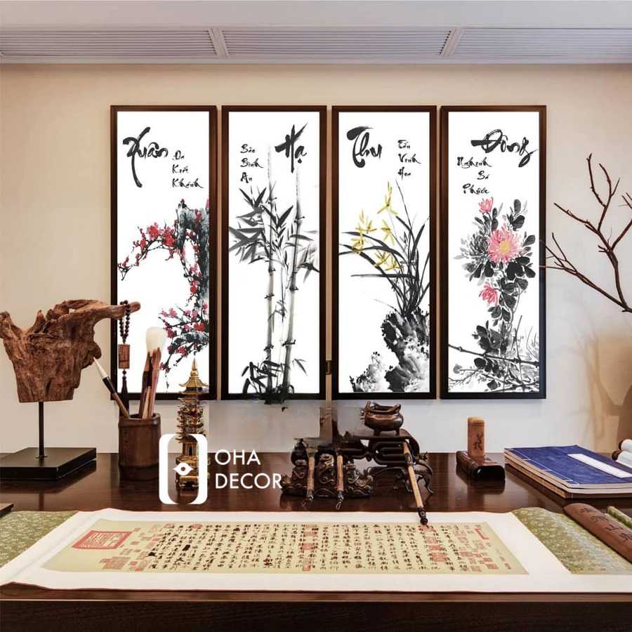 Tranh tết tứ quý tặng sếp Quảng Ngãi | Quà biếu tinh tế nâng tầm mối quan hệ dịp xuân về 4 tu quan ao go go do 3 2 7