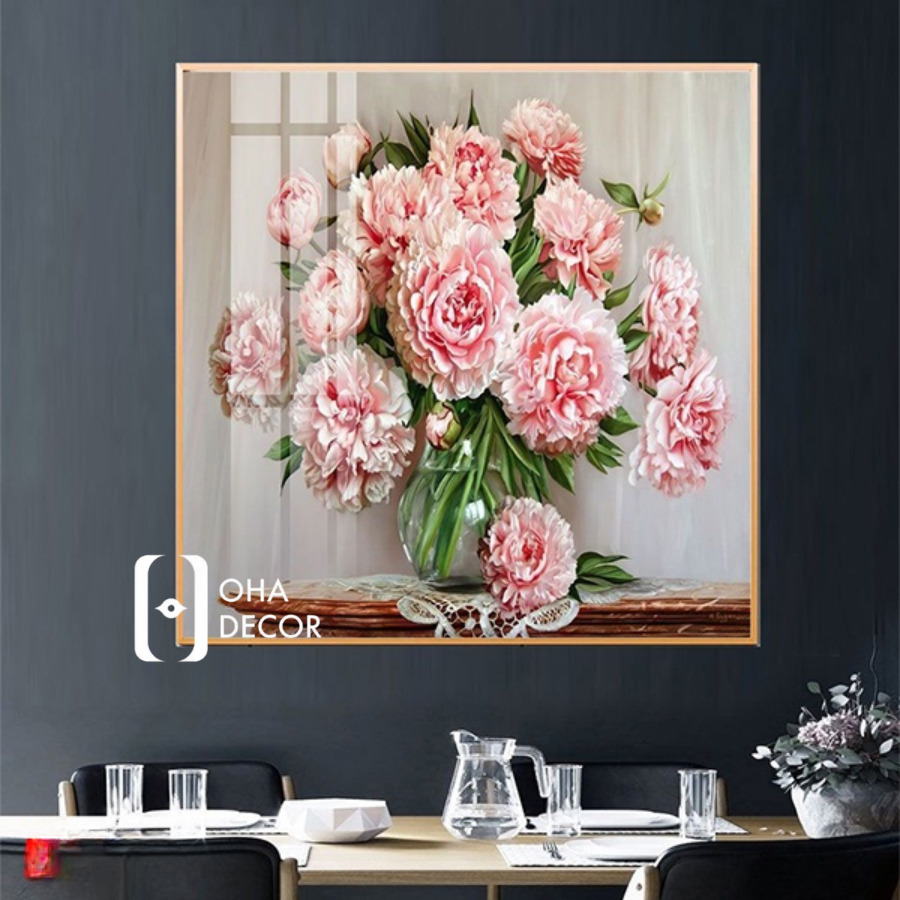 Tranh tết hoa mẫu đơn tráng gương Hà Nội